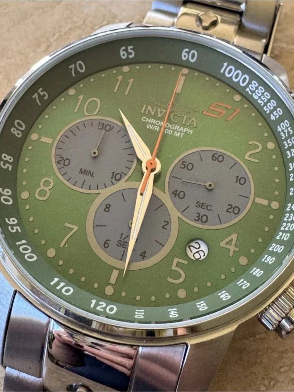 Invicta S1 Silver Stainless Steel Watch with Green Dial